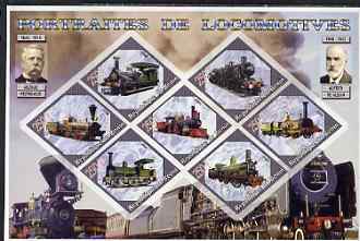 Benin 2006 Railways (early) imperf sheetlet containing 7 values diamond shaped unmounted mint, stamps on railways, stamps on diamond