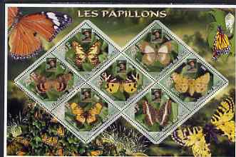 Benin 2006 Butterflies perf sheetlet containing 7 diamond shaped values (each with portrait of Baden Powell) unmounted mint, stamps on butterflies, stamps on flowers, stamps on scouts, stamps on diamond