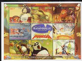 Benin 2008 Beijing Olympics - Disneys Ratatouille & Kung Fu Panda perf sheetlet containing 8 values plus label fine cto used, stamps on olympics, stamps on disney, stamps on martial arts, stamps on pandas, stamps on bears, stamps on turtles