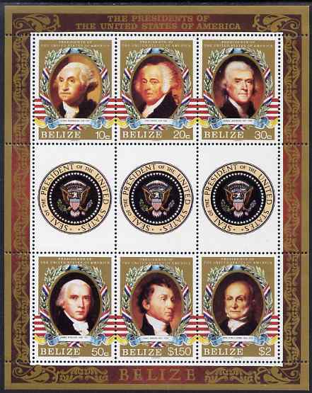 Belize 1986 United States Presidents perf sheetlet containing 6 values plus 3 labels unmounted mint SG 917-22, stamps on personalities, stamps on washington, stamps on usa presidents, stamps on americana