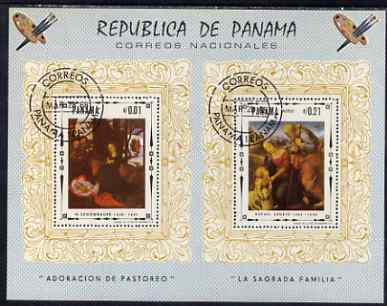 Panama 1966 Religious Paintings perf m/sheet cto used (Schongauer & Raphael), stamps on arts, stamps on religion, stamps on raphael, stamps on schongauer