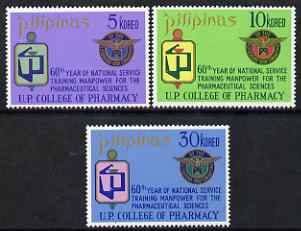 Philippines 1972 Pharmaceutical Sciences perf set of 3 unmounted mint, SG 1281-3, stamps on medical, stamps on drugs