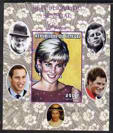 Senegal 1998 Princess Diana 250f imperf m/sheet #15 unmounted mint. Note this item is privately produced and is offered purely on its thematic appeal, it has no postal validity, stamps on royalty, stamps on diana, stamps on william, stamps on harry, stamps on churchill, stamps on kennedy, stamps on personalities