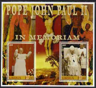 Liberia 2005 Pope John Paull II in Memoriam #02 perf sheetlet containing 2 values unmounted mint, stamps on popes, stamps on religion, stamps on personalities, stamps on pope