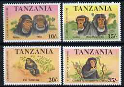 Tanzania 1992 Chimpanzees of the Gombe perf set of 4 unmounted mint, SG 1283-6, stamps on animals, stamps on apes