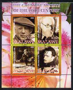 Malawi 2008 Great Artists of the 20th Century perf sheetlet containing 4 values fine cto used, stamps on personalities, stamps on arts, stamps on picasso, stamps on dali, stamps on matisse, stamps on pollock