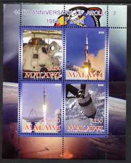 Malawi 2008 40th Anniversary of Apollo 7 perf sheetlet containing 4 values unmounted mint, stamps on space, stamps on apollo, stamps on rockets