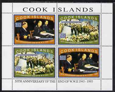 Cook Islands 1995 50th Anniversary of the End of WW2 perf sheetlet containing 4 values (2 sets of 2) unmounted mint, SG 1379-80, stamps on , stamps on  ww2 , stamps on ships