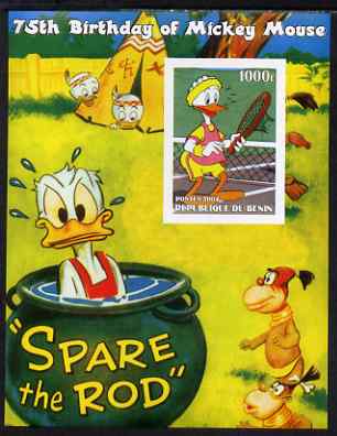 Benin 2004 75th Birthday of Mickey Mouse - Playing Tennis imperf m/sheet unmounted mint, stamps on disney, stamps on films, stamps on movies, stamps on cinema, stamps on sport, stamps on tennis