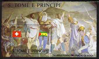St Thomas & Prince Islands 1990 700th Anniversary of Swiss Confederation perf m/sheet #1 unmounted mint, stamps on switzerland