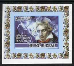 Guinea - Bissau 2008 Ludwig van Beethoven 500f individual imperf deluxe sheet unmounted mint. Note this item is privately produced and is offered purely on its thematic appeal, stamps on personalities, stamps on beethoven, stamps on opera, stamps on music, stamps on composers, stamps on deaf, stamps on disabled, stamps on masonry, stamps on masonics, stamps on musical instruments, stamps on personalities, stamps on beethoven, stamps on opera, stamps on music, stamps on composers, stamps on deaf, stamps on disabled, stamps on masonry, stamps on masonics