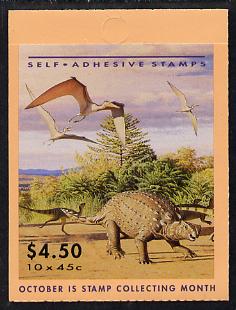 Australia 1993 Prehistoric Animals $4.50 self-adhesive booklet SG SB81, stamps on dinosaurs, stamps on self adhesive