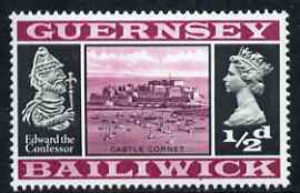 Guernsey 1969-70 1/2d Castle Cornet and Edward the Confessor unmounted mint SG 13, stamps on , stamps on  stamps on architecture, stamps on  stamps on castles, stamps on  stamps on royalty, stamps on  stamps on 