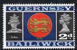 Guernsey 1969-70 2d Arms of Sark and King John unmounted mint SG 16, stamps on arms, stamps on heraldry, stamps on lions, stamps on royalty, stamps on 