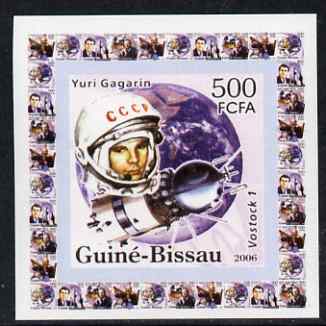 Guinea - Bissau 2006 Space Pioneers #3 - Yuri Gagarin & Vostok individual imperf deluxe sheet unmounted mint. Note this item is privately produced and is offered purely on its thematic appeal, stamps on personalities, stamps on space, stamps on rockets