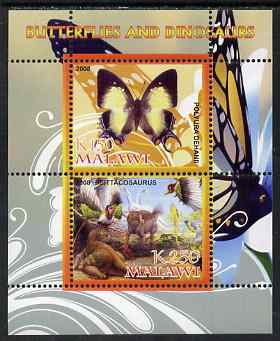 Malawi 2008 Butterflies & Dinosaurs #8 perf sheetlet containing 2 values unmounted mint, stamps on butterflies, stamps on dinosaurs