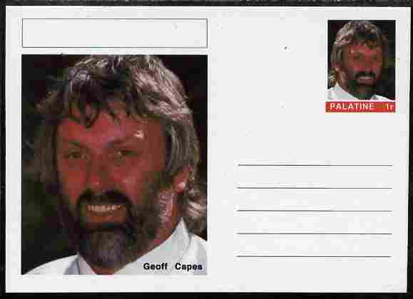 Palatine (Fantasy) Personalities - Geoff Capes (shot) postal stationery card unused and fine, stamps on personalities, stamps on sport, stamps on shot, stamps on olympics, stamps on police