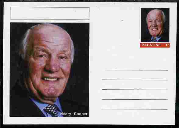 Palatine (Fantasy) Personalities - Henry Cooper (boxing) postal stationery card unused and fine, stamps on personalities, stamps on sport, stamps on boxing