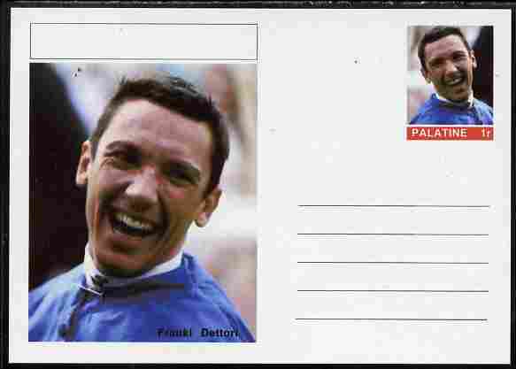 Palatine (Fantasy) Personalities - Franki Dettori (horses) postal stationery card unused and fine, stamps on personalities, stamps on sport, stamps on horse racing, stamps on horses