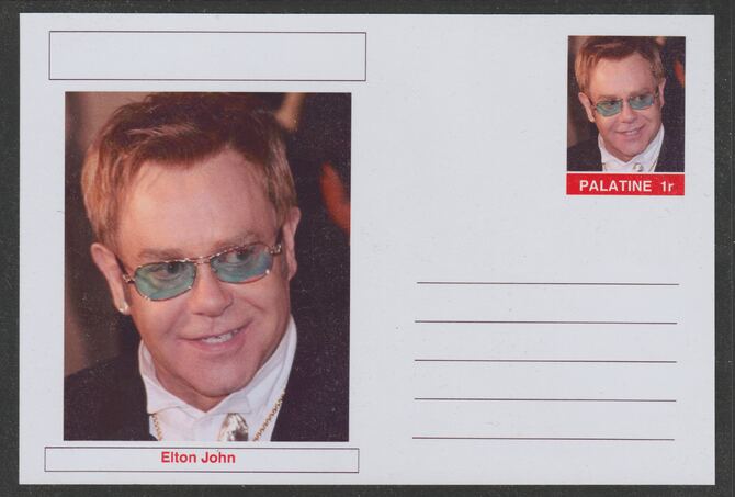 Palatine (Fantasy) Personalities - Elton John postal stationery card unused and fine, stamps on personalities, stamps on music, stamps on rock, stamps on pops