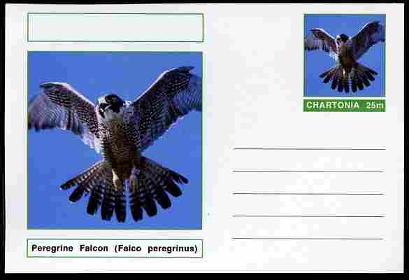 Chartonia (Fantasy) Birds - Peregrine Falcon (Falco peregrinus) postal stationery card unused and fine, stamps on birds, stamps on birds of prey, stamps on falcons