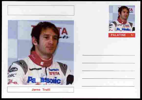 Palatine (Fantasy) Personalities - Jarno Trulli (F1 driver) postal stationery card unused and fine, stamps on personalities, stamps on sport, stamps on racing cars, stamps on cars, stamps on  f1 , stamps on formula 1, stamps on 