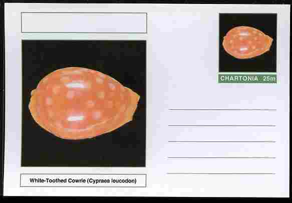 Chartonia (Fantasy) Shells - White-Toothed Cowrie (Cypraea leucodon) postal stationery card unused and fine, stamps on marine life, stamps on shells