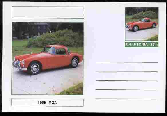 Chartonia (Fantasy) Cars - 1959 MGA postal stationery card unused and fine, stamps on transport, stamps on cars, stamps on  mg , stamps on 
