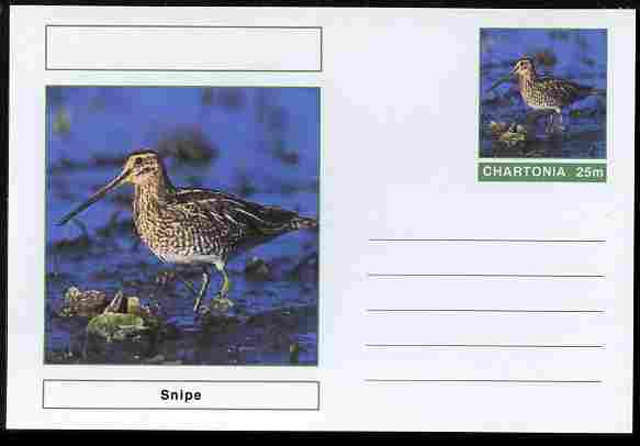 Chartonia (Fantasy) Birds - Snipe postal stationery card unused and fine, stamps on birds, stamps on 