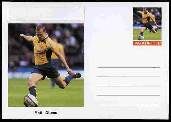 Palatine (Fantasy) Personalities - Matt Giteau (rugby) postal stationery card unused and fine, stamps on personalities, stamps on sport, stamps on rugby