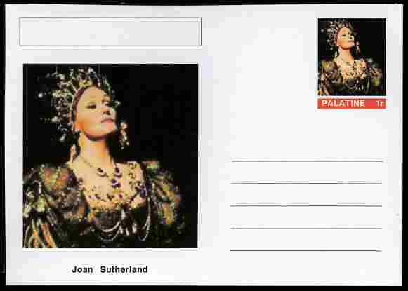 Palatine (Fantasy) Personalities - Joan Sutherland (opera) postal stationery card unused and fine, stamps on personalities, stamps on music, stamps on opera, stamps on women