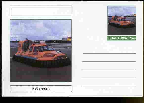 Chartonia (Fantasy) Ships - Hovercraft postal stationery card unused and fine, stamps on transport, stamps on ships, stamps on hovercraft, stamps on rescue, stamps on lifeboats
