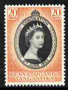 Kenya, Uganda & Tanganyika 1953 Coronation 20c unmounted mint SG 165, stamps on coronation, stamps on royalty