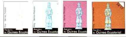 Equatorial Guinea 1976 Chessmen EK15 (German Porcelain King) set of 4 imperf progressive proofs on ungummed paper comprising 1, 2, 3 and all 4 colours (as Mi 960), stamps on chess     porcelain