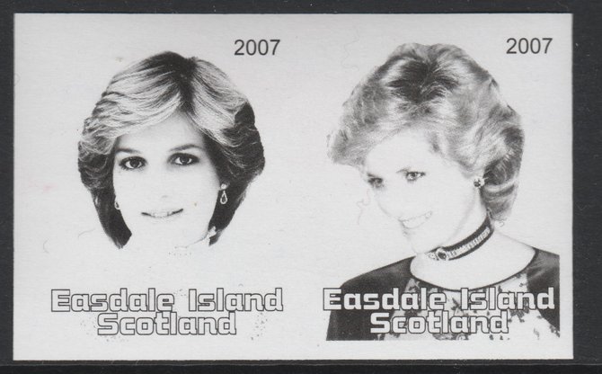 Easdale 2007 Princess Diana \A31.50 #1 imperf se-tenant proof pair in black & grey only, unmounted mint, stamps on 