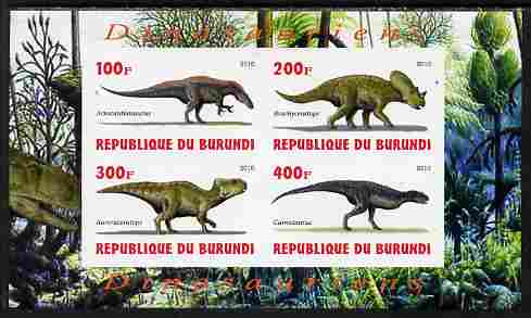 Burundi 2010 Dinosaurs #4 imperf sheetlet containing 4 values unmounted mint, stamps on dinosaurs