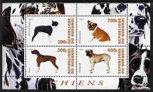 Burundi 2010 Dogs #3 perf sheetlet containing 4 values unmounted mint, stamps on dogs
