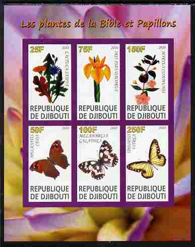Djibouti 2010 Butterflies & Plants from the Bible #4 imperf sheetlet containing 6 values unmounted mint, stamps on butterflies, stamps on flowers, stamps on bible, stamps on religion