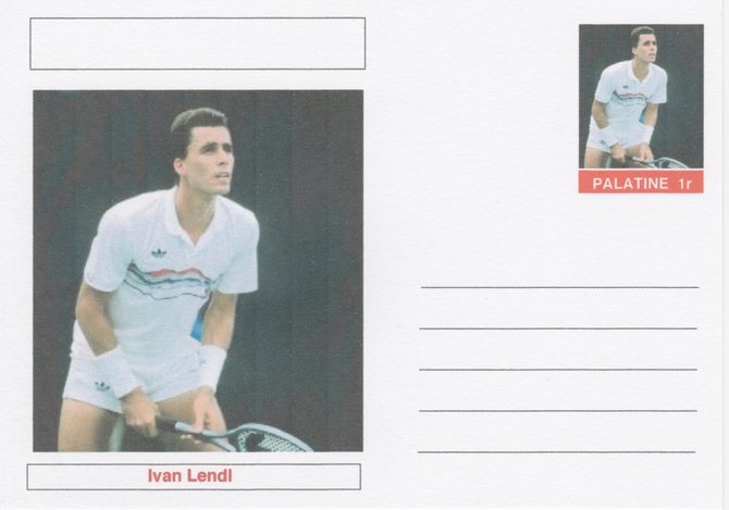 Palatine (Fantasy) Personalities - Ivan Lendl (tennis) postal stationery card unused and fine, stamps on personalities, stamps on sport, stamps on tennis