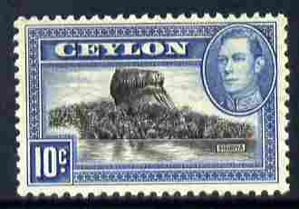 Ceylon 1938-49 KG6 Sigiriya (Lion Rock) 10c watermark sideways unmounted mint, SG 389, stamps on , stamps on  kg6 , stamps on rocks, stamps on tourism