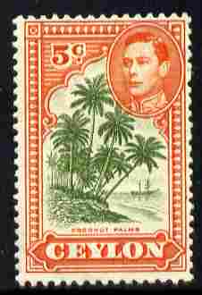 Ceylon 1938-49 KG6 Coconut Palms 5c P12 unmounted mint, SG 387g, stamps on , stamps on  kg6 , stamps on trees