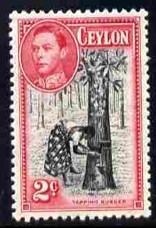 Ceylon 1938-49 KG6 Tapping Rubber 2c Perf 12 unmounted mint, SG 386d, stamps on trees, stamps on rubber, stamps on  kg6 , stamps on 