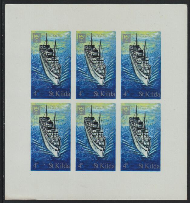 St Kilda 1971 Ships 4d SS Devonia complete imperf sheetlet of 6 unmounted mint, stamps on ships