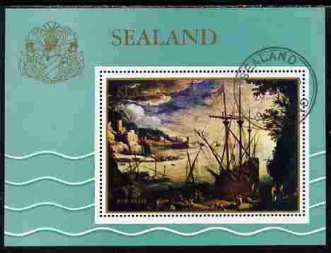 Sealand 1970 Seascapes $1 perf m/sheet fine cto used, stamps on ships, stamps on arts
