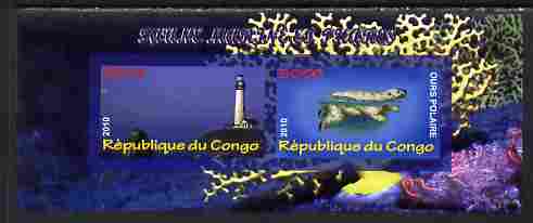 Congo 2010 Lighthouses & Marine Fauna #1 imperf sheetlet containing 2 values unmounted mint, stamps on , stamps on  stamps on lighthouses, stamps on  stamps on marine life, stamps on  stamps on animals, stamps on  stamps on bears