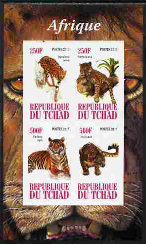 Chad 2010 African Fauna #3 imperf sheetlet containing 4 values unmounted mint, stamps on animals, stamps on cats, stamps on lions