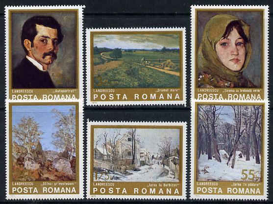 Rumania 1975 Paintings by Andreescu set of 6, Mi 3247-52, stamps on arts    