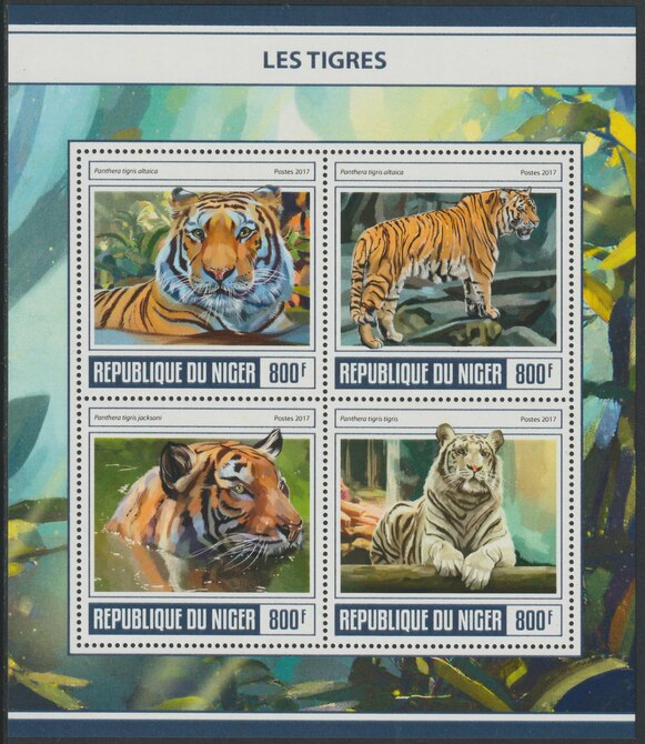 Niger Republic 2017 Tigers perf sheet containing 4 values unmounted mint, stamps on , stamps on  stamps on animals, stamps on  stamps on tigers