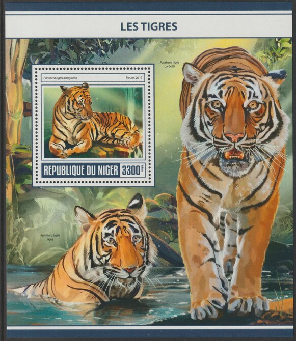 Niger Republic 2017 Tigers perf souvenir sheet containing one value unmounted mint, stamps on , stamps on  stamps on animals, stamps on  stamps on tigers