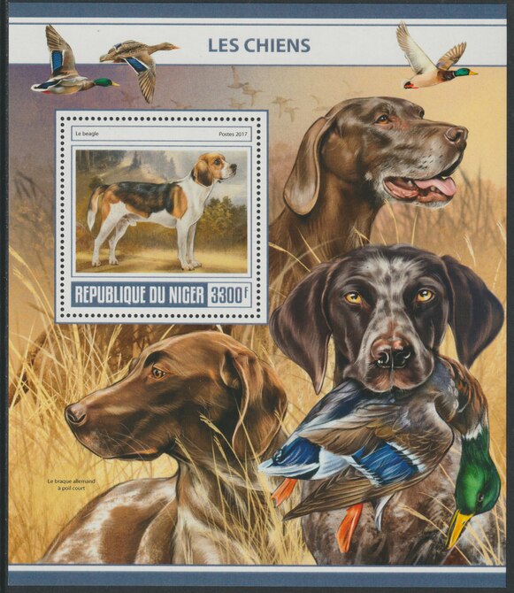 Niger Republic 2017 Dogs perf souvenir sheet containing one value unmounted mint, stamps on , stamps on  stamps on dogs